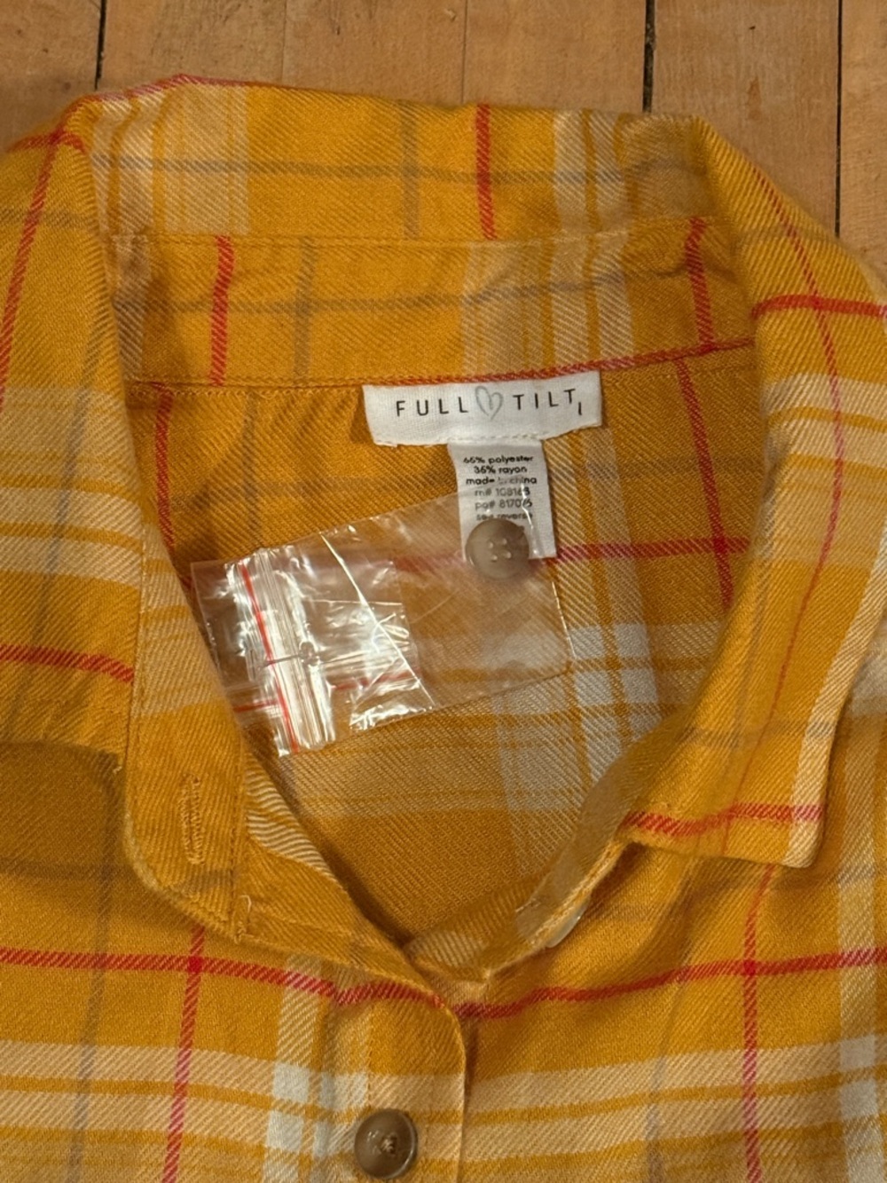 Full Tilt Yellow Plaid Button-Down Shirt with Red Accents